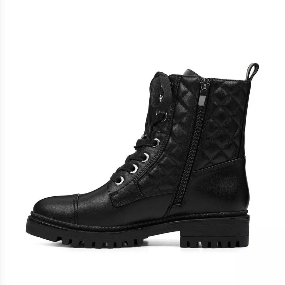 Nine West Combat Boots‎ Women 8M Black Quilted Cap Toe Lug Sole WNWALAN3